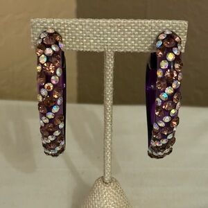 ❤️❤️ Fashion Rhinestone Bling Heart Dangle Hoop Purple Earrings So Sooo Pretty!